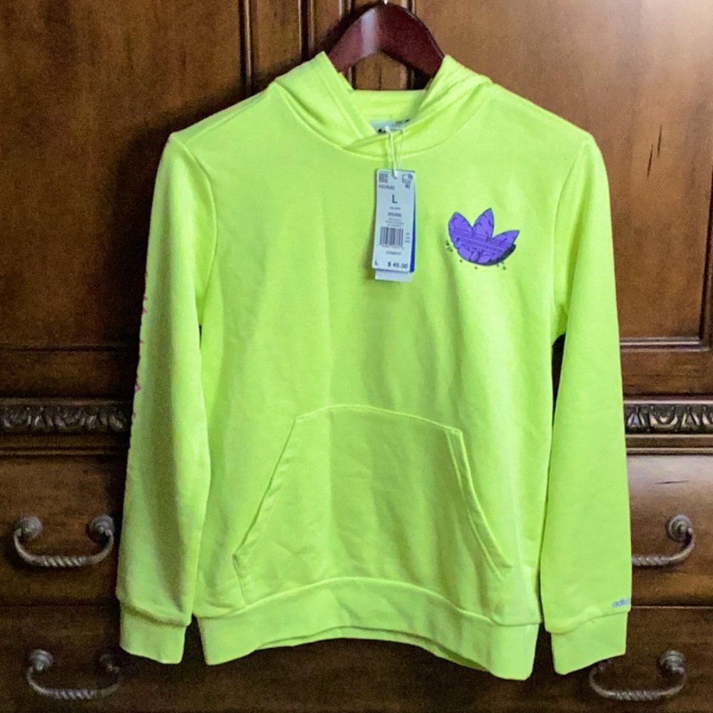 ADIDAS HOODIE SWEATSHIRT ORIGINAL  PULSE YELLOW SIZE L kids size